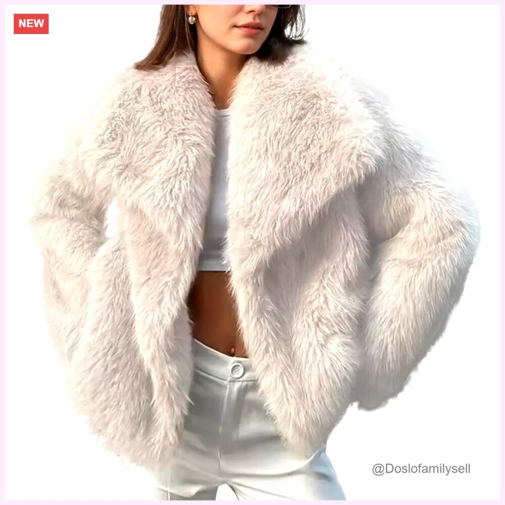 Faux Fur Coat Oversized Lapel Button Jacket Warm Winter Fuzzy